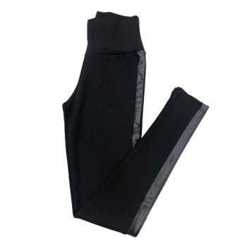 Bayan- TS Yanları Deri Şeritli Tayt-Siyah