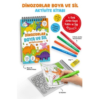 Dinozorlar - Boya ve Sil Aktivite Kitabı / 3 Yaş +
