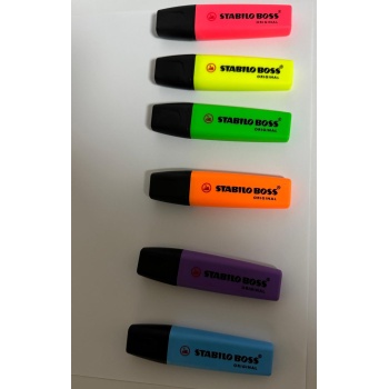 Fosforlu Kalem, 2-5 mm Uç, Su Bazlı Mürekkep, 4 Saat Kurumaya Dayanıklı 6 lı Set