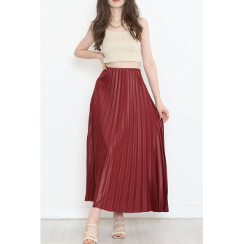 Zarif ve Modern Pileli Parlak Krep Gizli Lastikli Bordo Etek ( Lisinya )