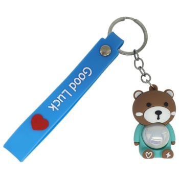 Figürlü ve Işıklı Silikon Anahtarlık -  Ayıcık - Turkuaz (Lisinya)