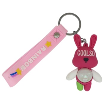Figürlü ve Işıklı Silikon Anahtarlık -  Tavşan - Pembe (Lisinya)