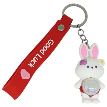 Figürlü ve Işıklı Silikon Anahtarlık -  Tavşan - Kırmızı (Lisinya)