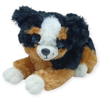 Sesli Peluş Yatan Köpek 25 cm - Siyah Kahve (Lisinya)