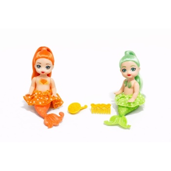 2li Deniz Kızı Bebek Seti - Hareketli Eklemler ve Aksesuarlı -Turuncu & Yeşil (Lisinya)