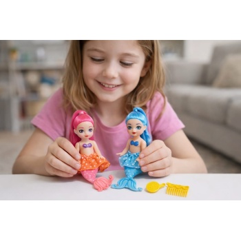 2li Deniz Kızı Bebek Seti - Hareketli Eklemler ve Aksesuarlı - Pembe & Mavi (Lisinya)