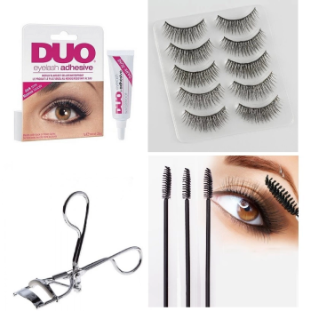 4 Parça Kirpik Seti Takma Kirpik Takımı 5li Kirpik Set Kirpik Kıvırıcı Kirpik Yapıştırıcı Rimel Maskara Fırçası ( Lisinya )