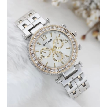 Zarif ve Şık Özel Tasarım Zirkon Taşlı Metal Bayan Kol Saati (gümüş-gold) ( Lisinya )