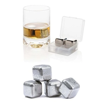 4lü Çelik Metal Kaplama Viski Taşı Soğutma Buz Küpü - Lisinya