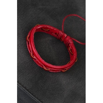 Kırmızı Renk İpli Yeni Sezon Deri Erkek Bileklik - Lisinya
