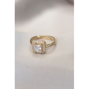Gold Baget ve Zirkon Taşlı Kare Yüzük - Lisinya