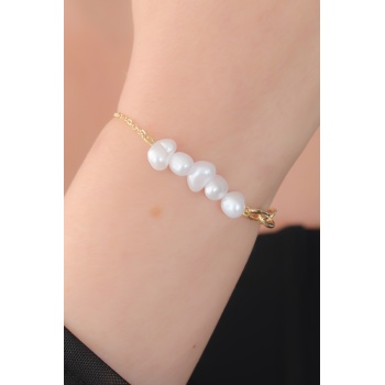 Gold Renk İnci Boncuk Model Kadın Bileklik - Lisinya