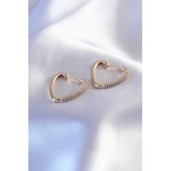 Gold Renk Zirkon Taşlı Kalp Model Kadın Küpe - Lisinya