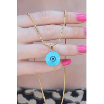 316L Çelik Gold Renk Nazar Boncuk Model Kadın Kolye - Lisinya