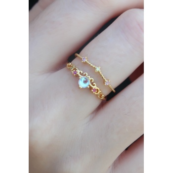 Gold Renk Zirkon Taşlı Taç Model Kadın Yüzük - Lisinya