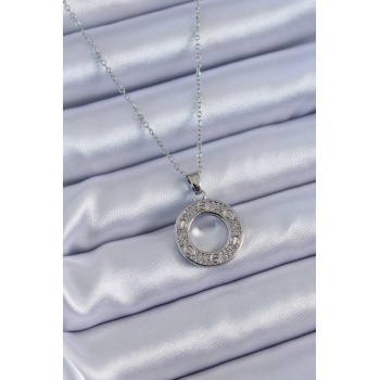 316L Çelik Gümüş Renk Zirkon Taşlı Model Kadın Kolye - Lisinya