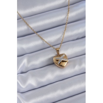 316L Çelik Gold Renk Zirkon Detay Kalp Model Kadın Kolye - Lisinya