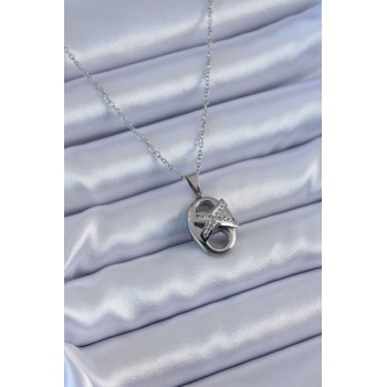 316L Çelik Gümüş Renk Zirkon Taşlı Kadın Kolye - Lisinya