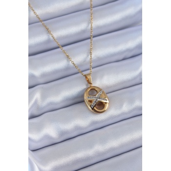 316L Çelik Gold Renk Zirkon Taşlı Kadın Kolye - Lisinya