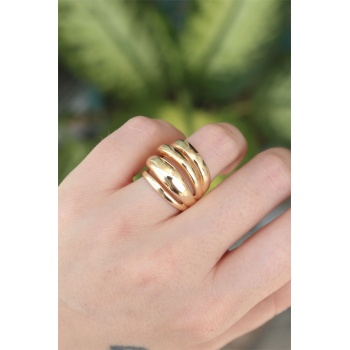 Pirinç Gold Renk Ayarlanabilir Tırtıklı Bombe Yüzük - Lisinya