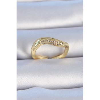 Pirinç Gold Renk Zirkon Taşlı Kadın Yüzük - Lisinya