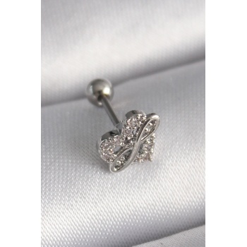 316L Çelik Gümüş Renk Zirkon Taşlı Sonsuzluk Detay Tragus Piercing - Lisinya