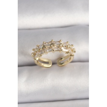 Pirinç Gold Renk Zirkon Taşlı Ayarlanabilir Yüzük - Lisinya