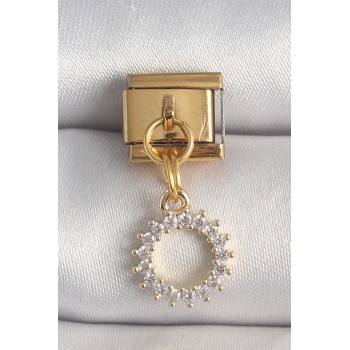 316L Çelik Gold Renk Zirkon Taşlı Sallantı Güneş Model Nomination Charm - Lisinya