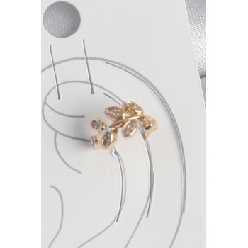 Pirinç Gold Renk Zirkon Taşlı Yaprak Model Kadın Kıkırdak Küpe - Lisinya