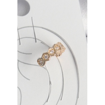 Pirinç Gold Renk Zirkon Taşlı Bal Peteği Model Kadın Kıkırdak Küpe - Lisinya