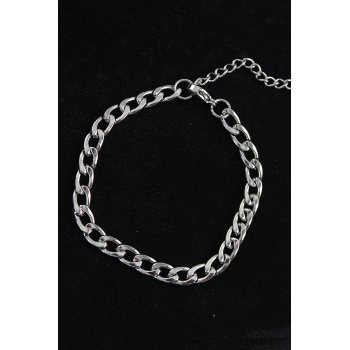 316L Çelik Kalın Klasik Model Gümüş Renk Erkek Bileklik - Lisinya