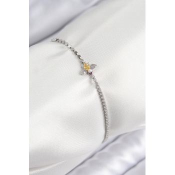 Pirinç Zirkon Taşlı Arı Model Ezme Zincir Gümüş Renk Kadın Bileklik - Lisinya