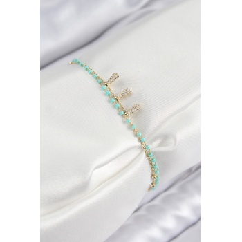 Pirinç Zirkon Taşlı Mavi Boncuklu Model Gold Renk Kadın Bileklik - Lisinya