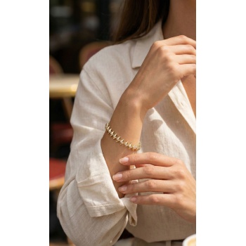 Pirinç Gold Renk Zirkon Taşlı Baklava Model Kadın Bileklik - Lisinya