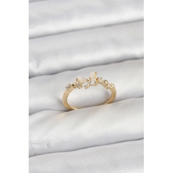 Kelebek Model Gold Renk Pirinç Kadın Yüzük - Lisinya