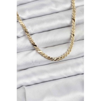 Pirinç Gold Renk Yassı Zincir Kadın Kolye - Lisinya
