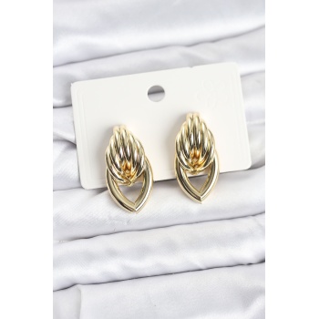 Pirinç Gold Renk Sarmal Damla Model Vintage Kadın Küpe - Lisinya