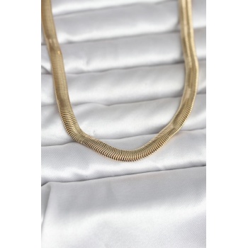 CM 14K Gold Renk Kalın Yassı Yılan Zincir Model 45 cm Kadın Kolye - Lisinya