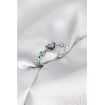 Gümüş Renk Hematit Taşlı Kadın Yüzük - Lisinya