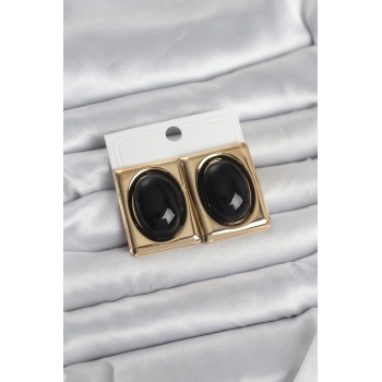 Siyah Kare Model Vintage Gold Renk Kadın Küpe - Lisinya