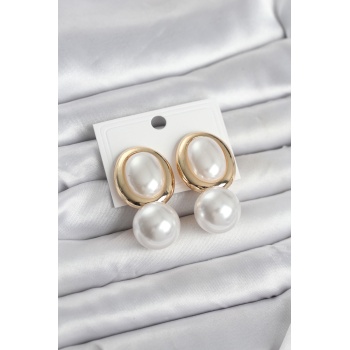 Pirinç Gold Renk Model İncili Kadın Küpe - Lisinya