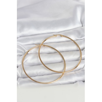 316L Çelik Gold Renk 70 mm Kadın Halka Küpe - Lisinya