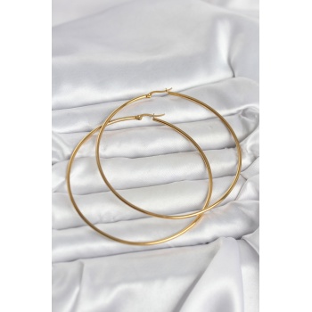 316L Çelik Gold Renk 80 mm Kadın Halka Küpe - Lisinya