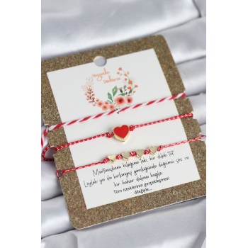 Marteniçka Bileklik 3lü Kırmızı Mineli Kalp Model - Lisinya