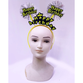 Happy Birthday Püsküllü Neon Sarı Renk Doğum Günü Tacı 22x19 Cm - Lisinya