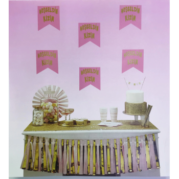 Pembe Üzeri Altın Hoşgeldin Kızım Flama Süs - Lisinya