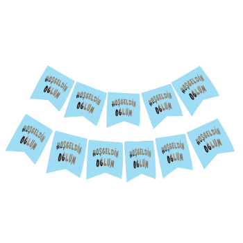 Hoşgeldin Oğlum Yazılı Mavi Üzeri Gümüş Yeni Doğan Bebek Doğum Süsü Afiş Bayrak Flama 2.2 Metre - Lisinya