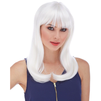 Beyaz Renk Uzun Düz Parti Peruğu - Lisinya