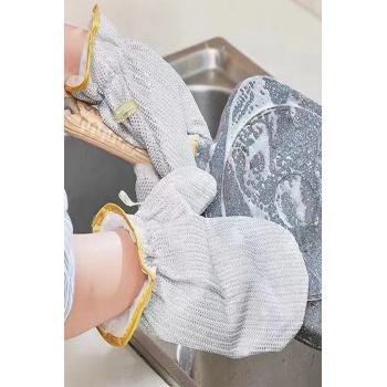 2li Telli Bulaşık Eldiveni Su Geçirmez Kir Sökücü Tava Tencere Ovma Mutfak Banyo Temizlik Eldiveni - Lisinya