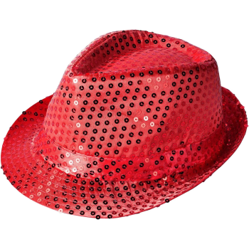 Disko Kırmızı Payetli Fötr Şapka Yetişkin Boy - Lisinya